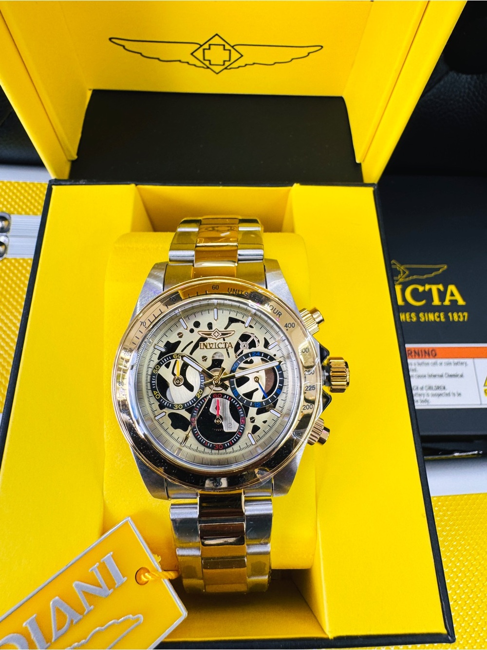 Invicta Men’s Gold and Silver Skeleton Dial Chronograph Watch